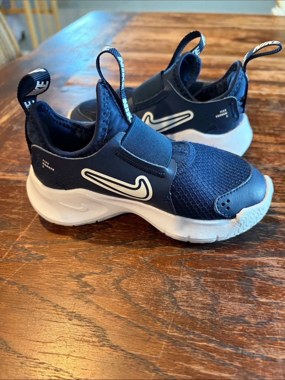 Nike Kids Navy Blue Slip-On Sneakers with White Soles